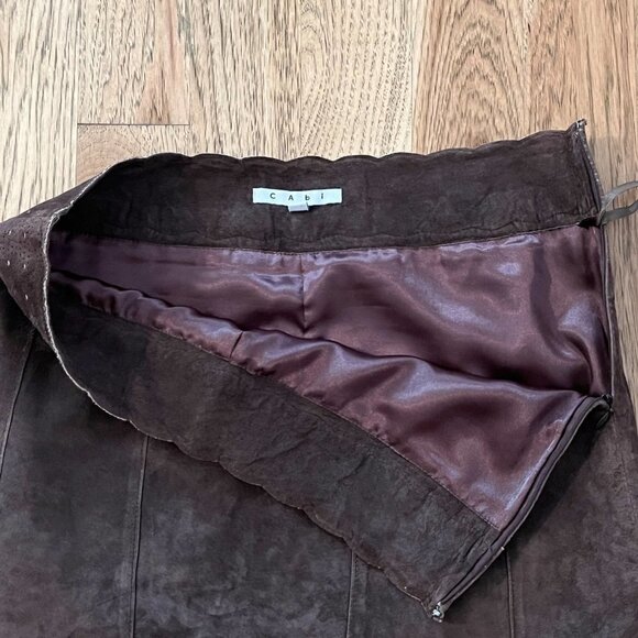 Boho Chic 100% Suede Leather Scalloped Waist Knee Length Lined Weatern Skirt - Picture 3 of 6